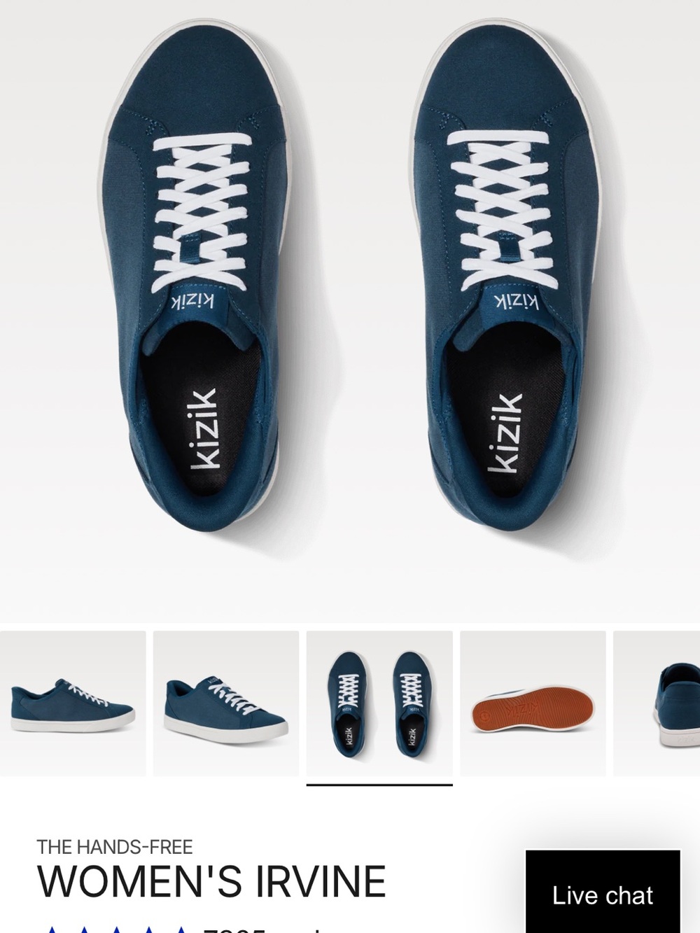 Kizik Irvine Navy Casual Sneakers with White Laces M 7.5/ W9 Wide